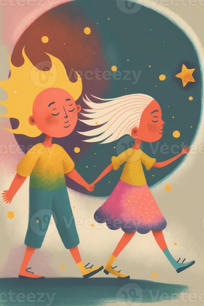 ilustración de niño amigos teniendo divertido y amor. generativo ai. foto