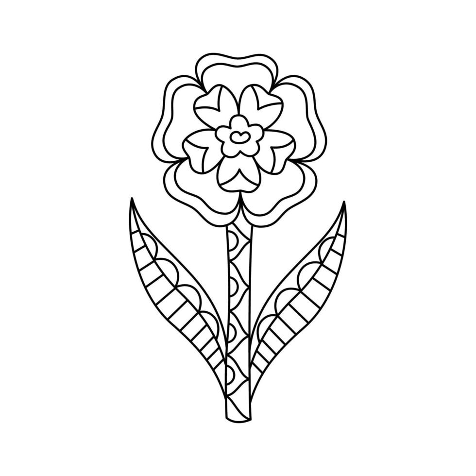Outline ornate flower simple style vector illustration. Linear geometric flower isolated on white