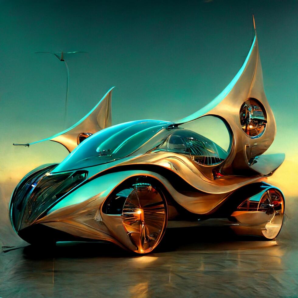 Abstract futuristic car in desertsand storm. photo