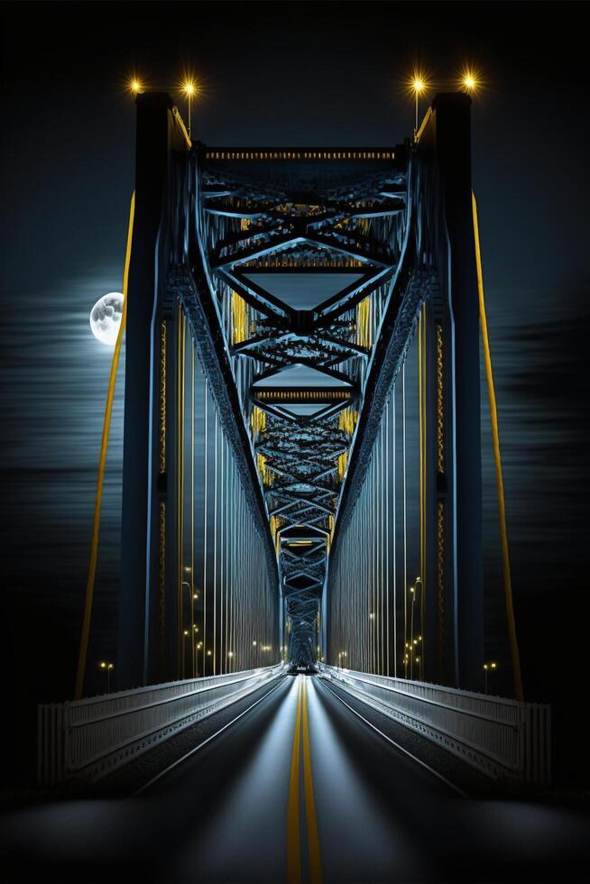 Illustration of bridge. Night view. . photo