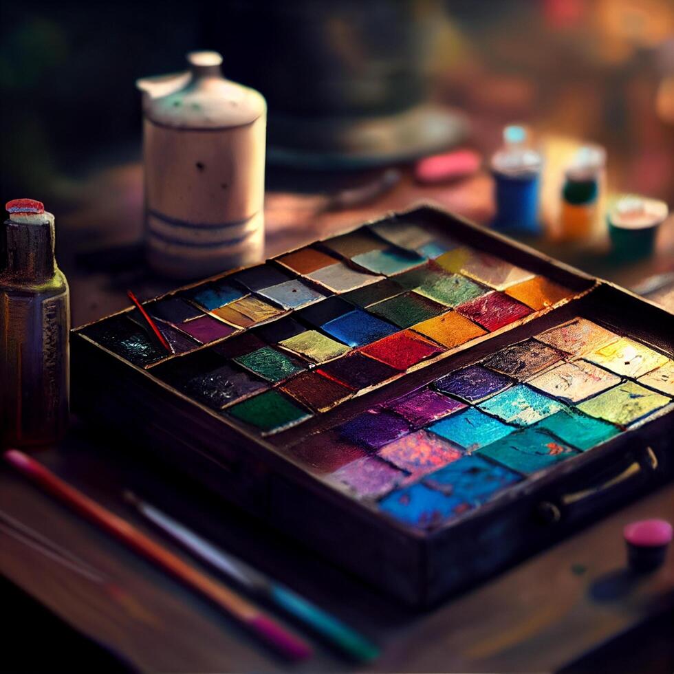 painting colors pallet drawing photo realistic.