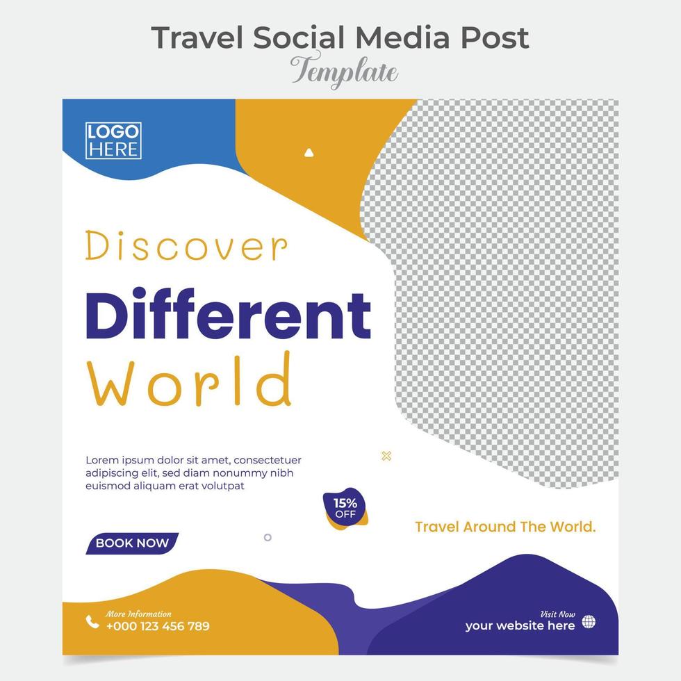 Adventure travel and tour square flyer post banner and social media post template design vector