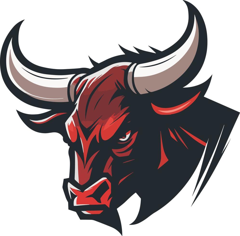 enojado toro con enorme cuernos vector logo. Perfecto diseño para gimnasio o deporte logo.