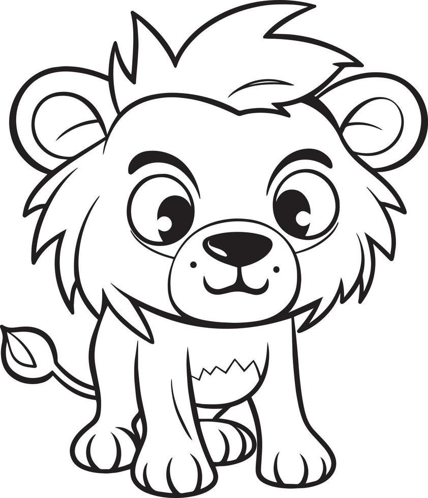 Cute cartoon lion black outline. Vector icon.