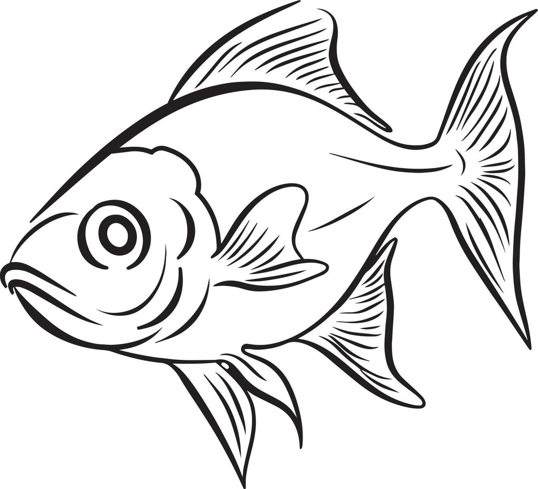 Fish black outline. Vector icon.
