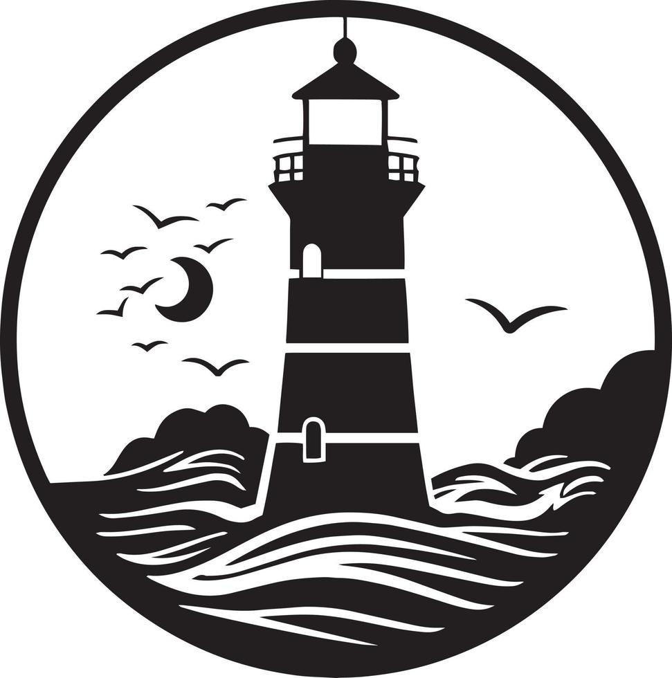 Lighthouse on the island with waves vector. Lighthouse tattoo. vector