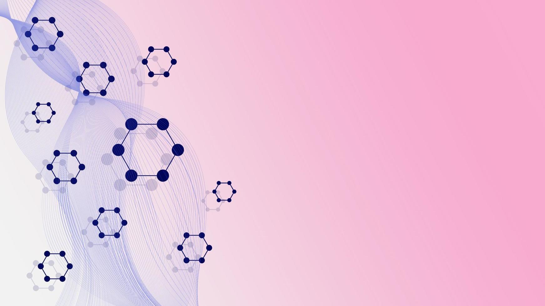 Hexagonal molecule structure DNA, medical, chemistry, science and technology with wave flow on gradient pink and white background. Vector illustration.