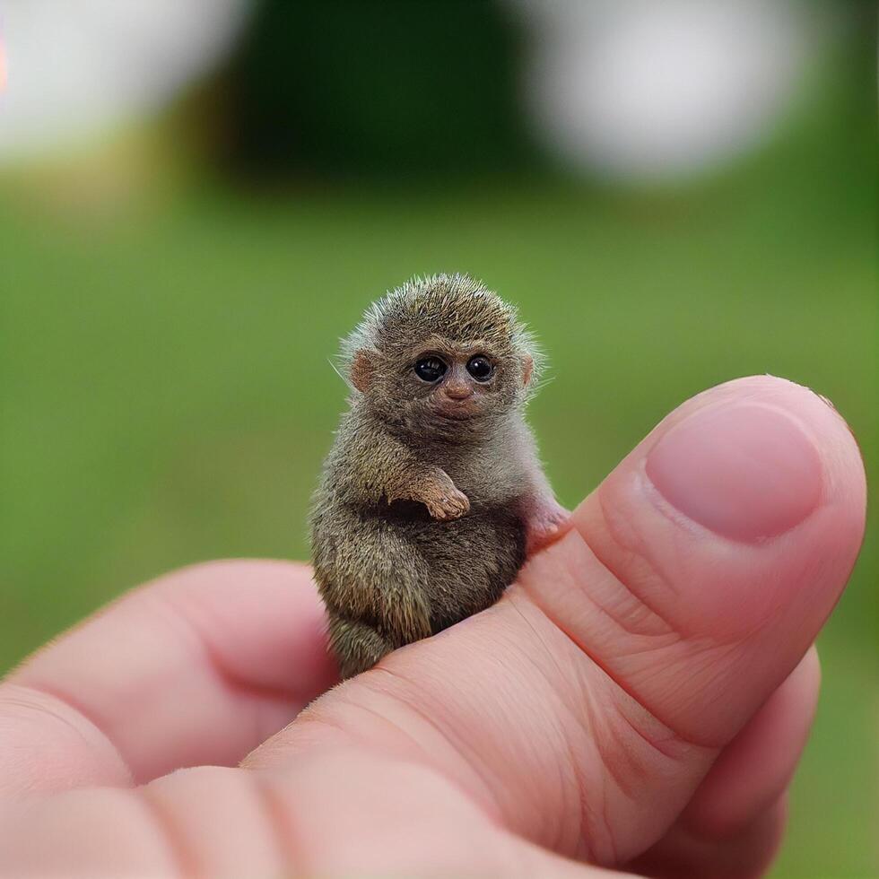 This is a cute mini monkey the size of a thumb with a blurry. 22758920