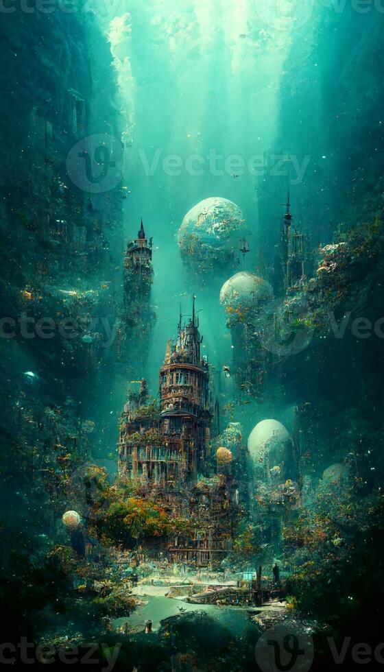 A painting of a hyper dimensional fantasy world. . photo