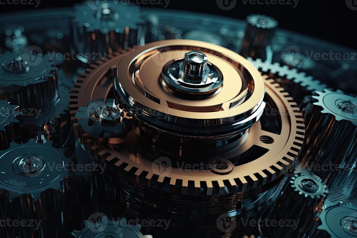 Digital gear wheels on circuit board. High technology engineering. photo