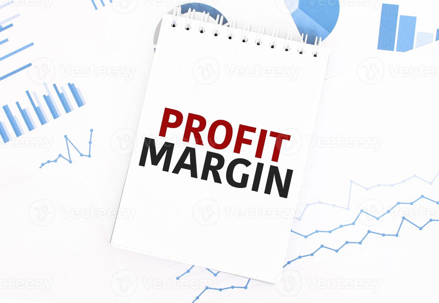 White notepad with text profit margin on the financial documentation. Finance and business concept photo