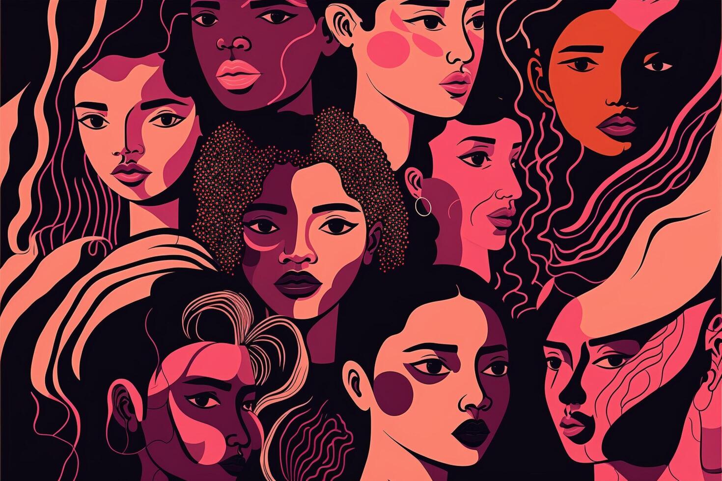 Female diverse faces of different ethnicity poster. photo