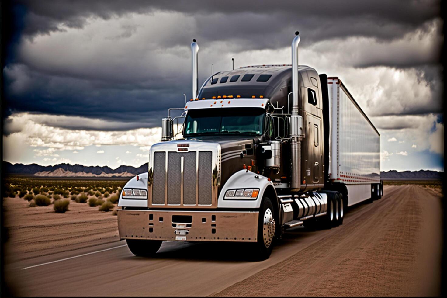 wheeler semi truck on the road. . photo