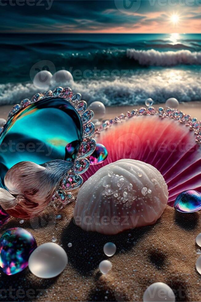 en el playa. allí son muchos cristal claro perla.. generativo ai foto
