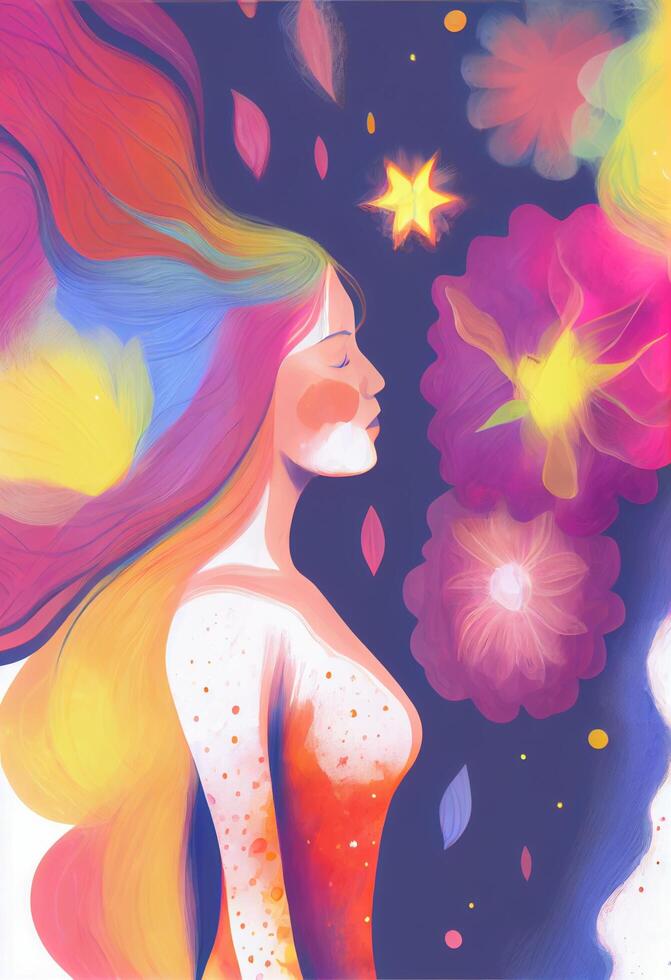 illustration of beautiful woman archetype and colorful. . photo