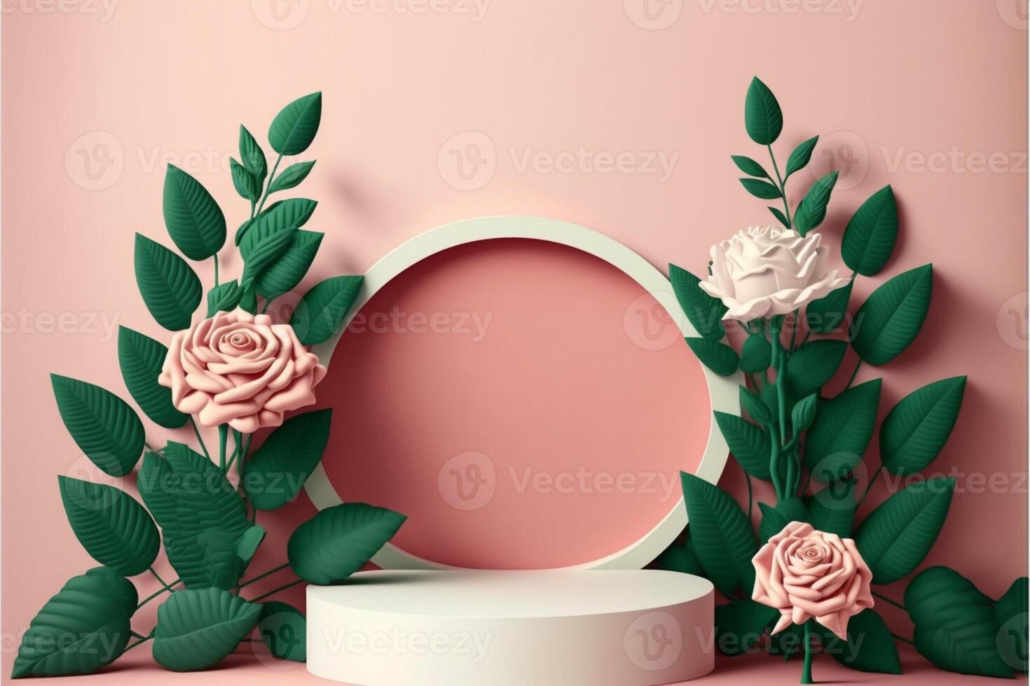 Pastel red rose and product display. . photo