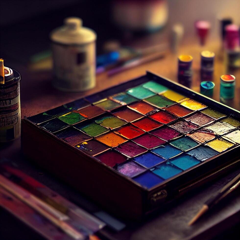 painting colors pallet drawing photo realistic.