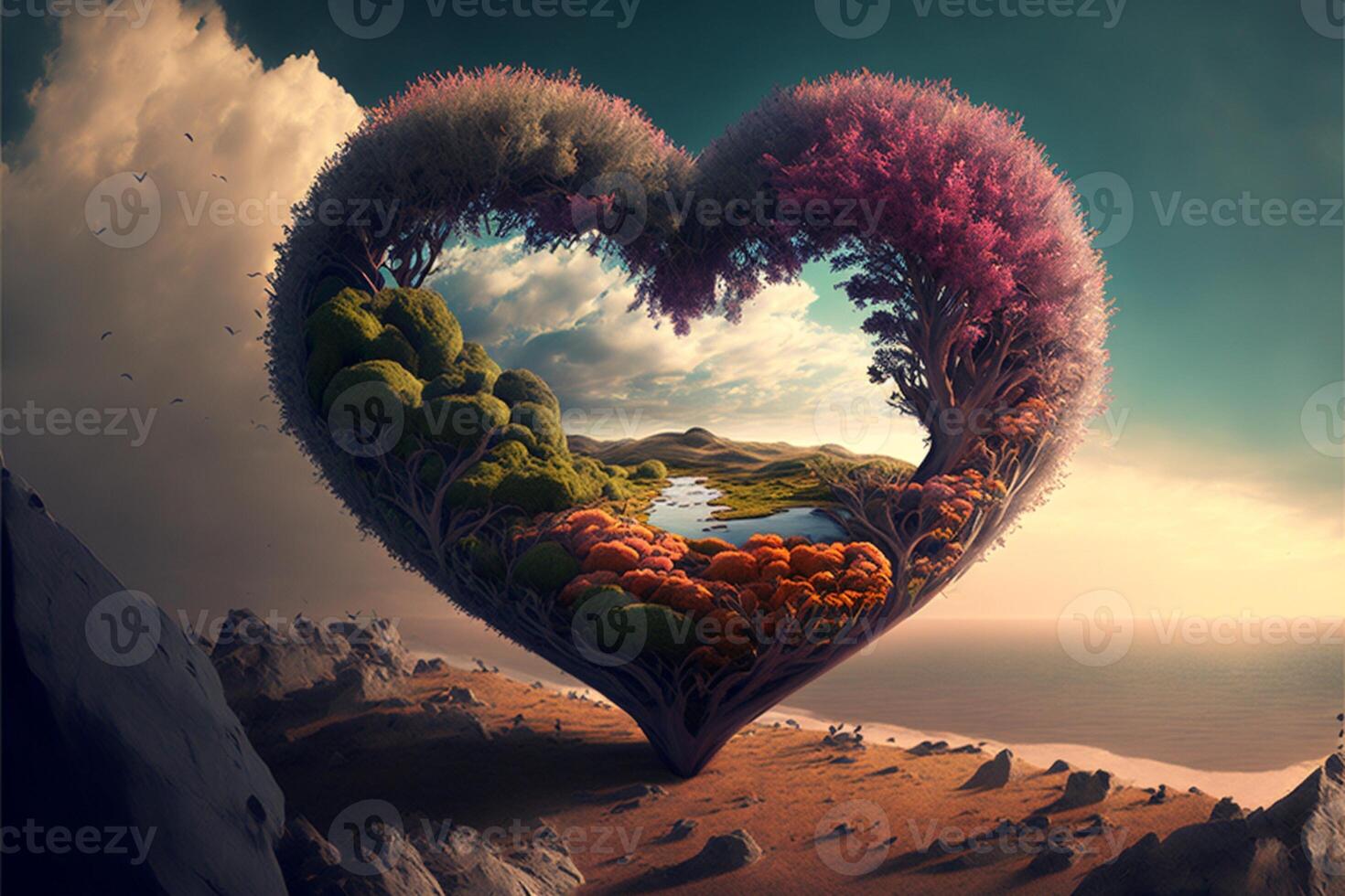 beautiful landscape heart illustration. . photo