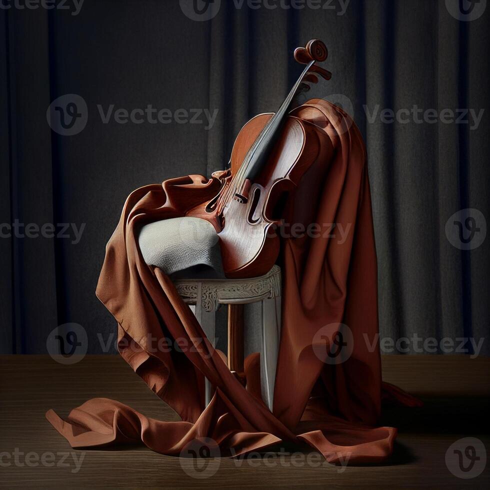 chair draped fabric wooden. photo