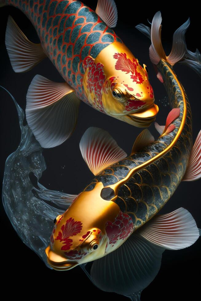 Traditional Chinese style two koi red fish. . photo