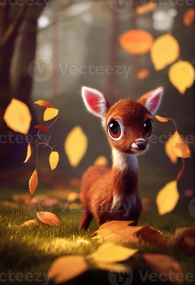 A cute and adorable babyroe deer with big eyespixar style. . photo