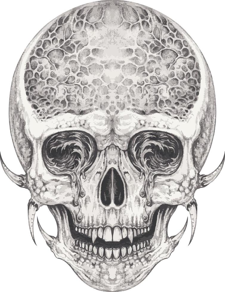 Art surreal skull. Hand drawing and make graphic vector. vector