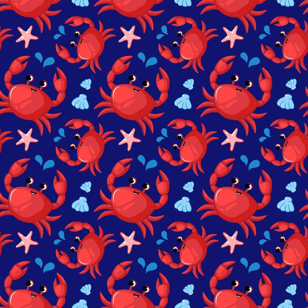 Seamless vector pattern with cute crabs. For postcards, prints on T-shirts, birthday invitations, party invitations, scrapbooks, summer vacations.