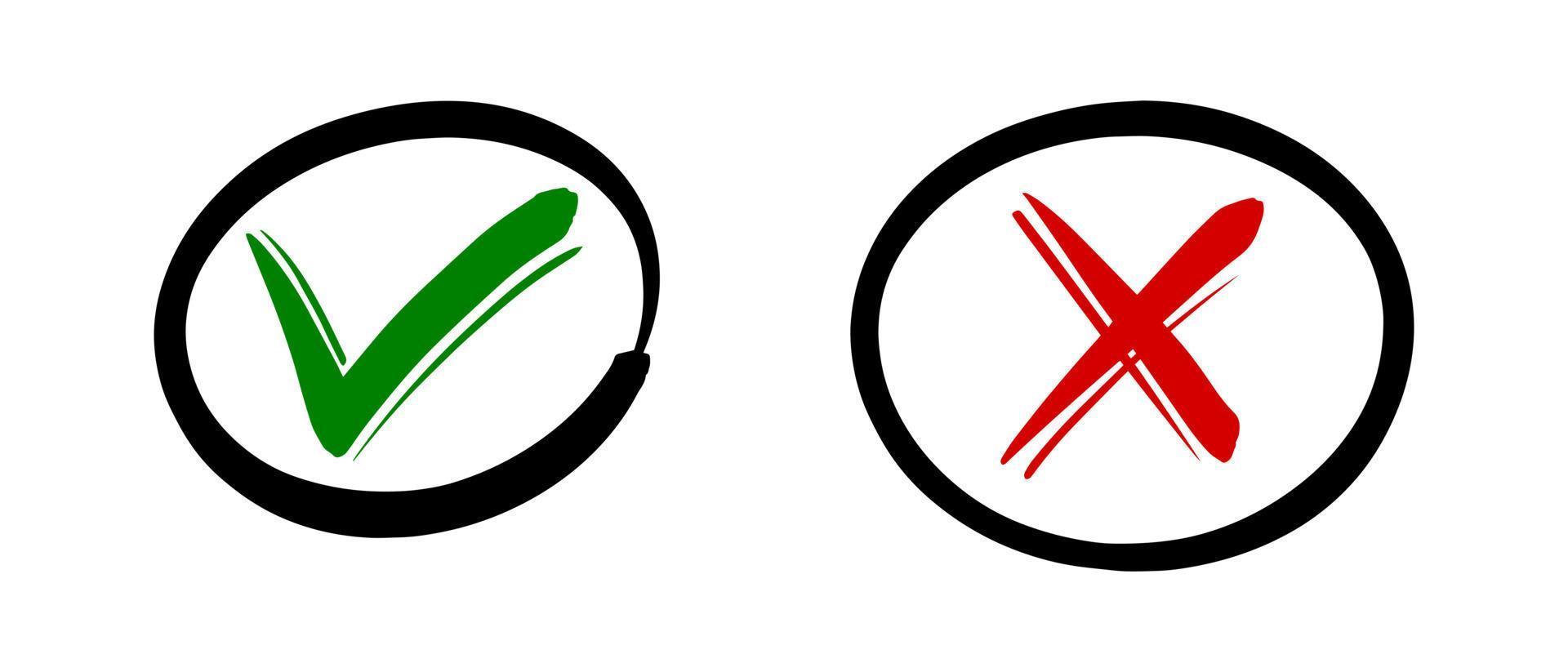 Tick and cross  signs. Checkmark OK and X icons. vector