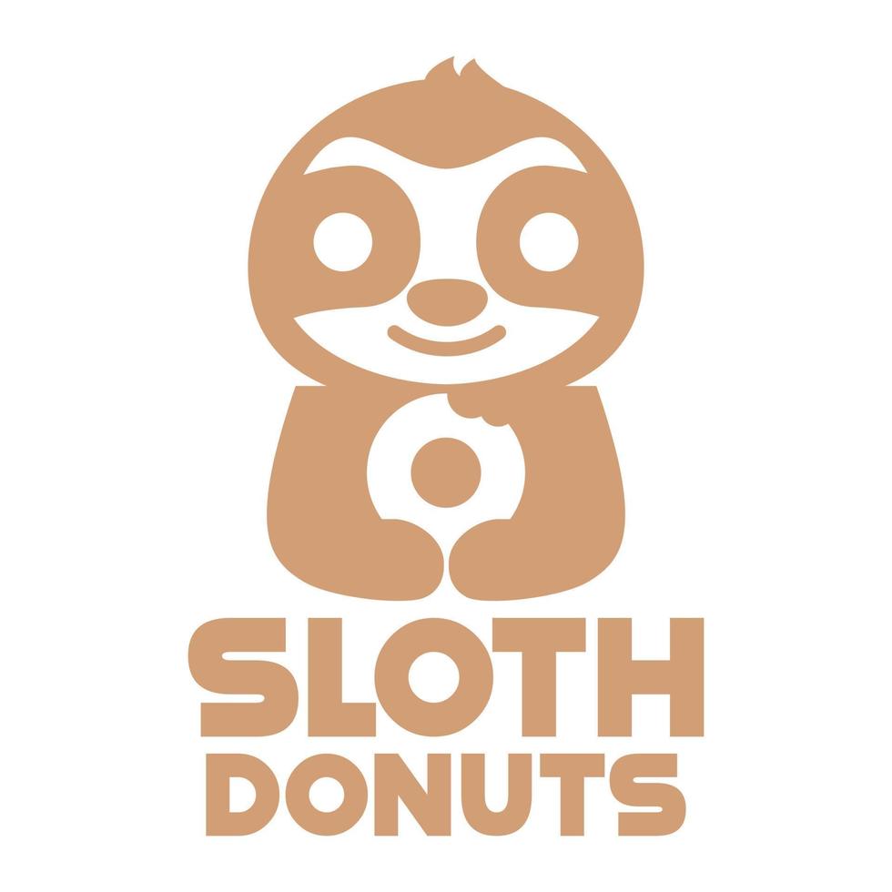 Modern vector flat design simple minimalist logo template of cute sloth donut cartoon head vector for brand, emblem, label, badge. Isolated on white background.