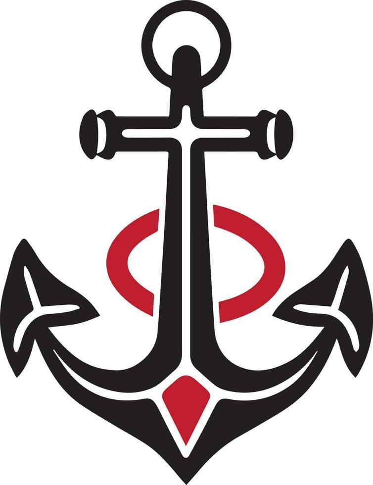 Anchor with red rope tattoo. Anchor vector tatoo.