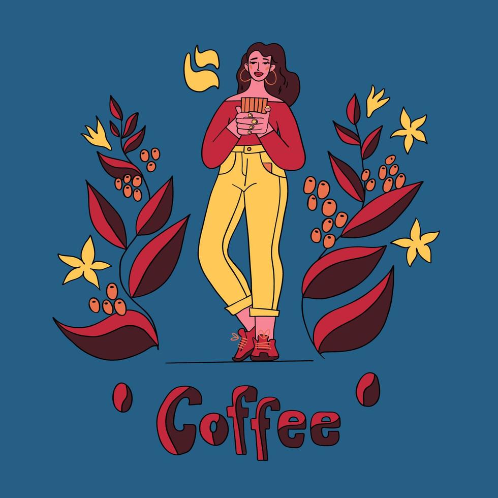 Woman with a cup of coffee vector
