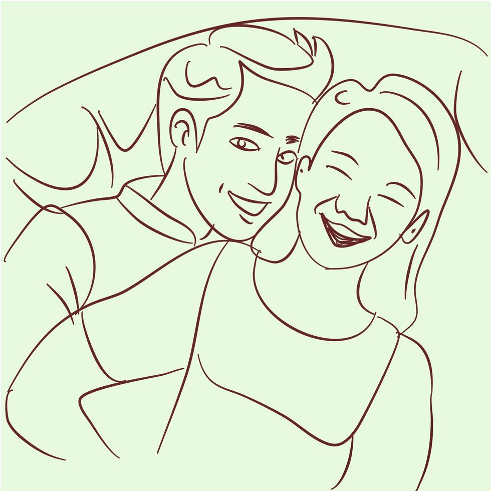 Couple line art in bed hugging vector