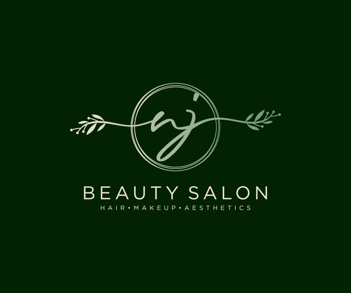 Initial NJ feminine logo collections template. handwriting logo of initial signature, wedding, fashion, jewerly, boutique, floral and botanical with creative template for any company or business. vector