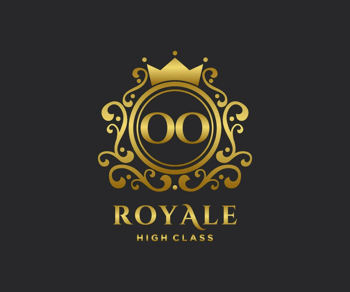 Golden Letter OO template logo Luxury gold letter with crown. Monogram alphabet . Beautiful royal initials letter. vector