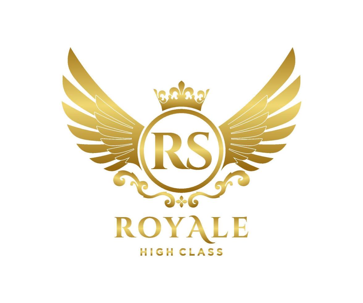 Golden Letter RS template logo Luxury gold letter with crown. Monogram alphabet . Beautiful royal initials letter. vector