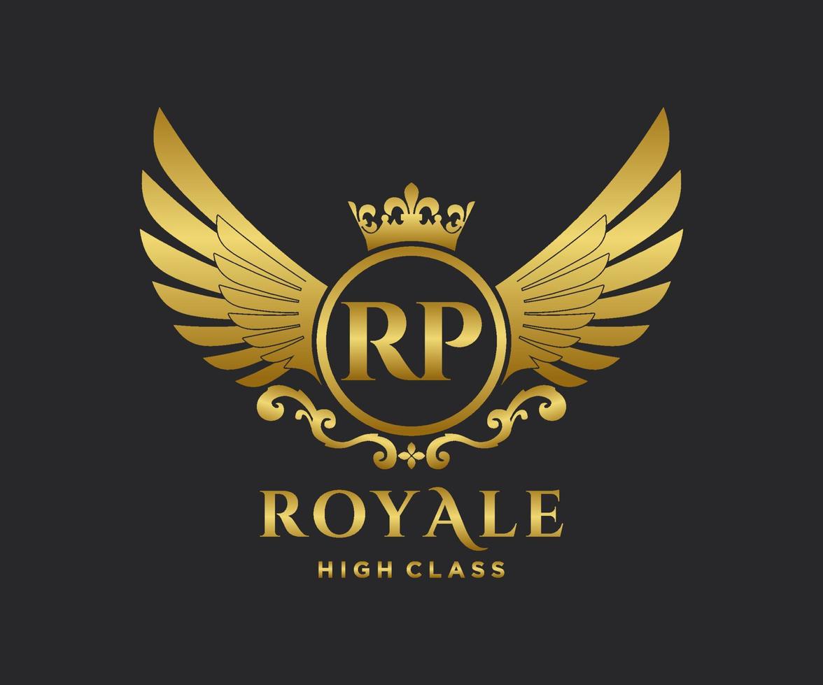 Golden Letter RP template logo Luxury gold letter with crown. Monogram alphabet . Beautiful royal initials letter. vector