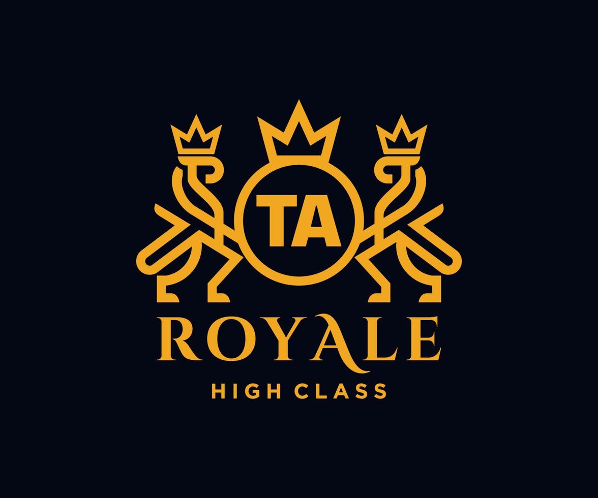 Golden Letter TA template logo Luxury gold letter with crown. Monogram alphabet . Beautiful royal initials letter. vector