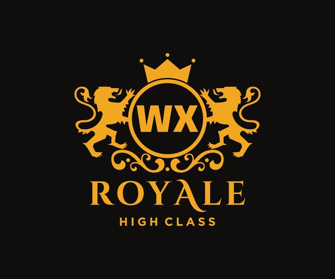 Golden Letter WX template logo Luxury gold letter with crown. Monogram alphabet . Beautiful royal initials letter. vector