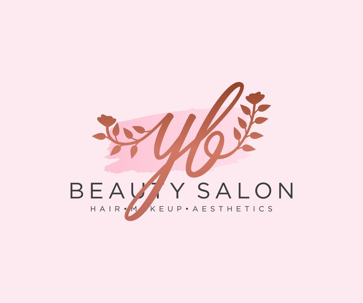 Initial YB feminine logo collections template. handwriting logo of initial signature, wedding, fashion, jewerly, boutique, floral and botanical with creative template for any company or business. vector