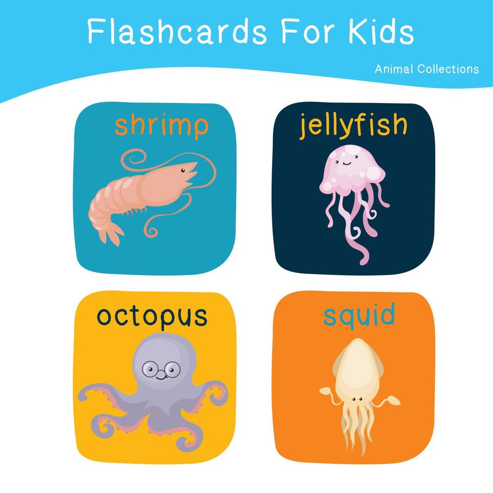 Cute animal flashcards collection. English name with cartoon ...