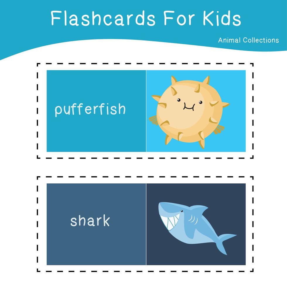 Cute animal flashcards collection. English name with cartoon ...