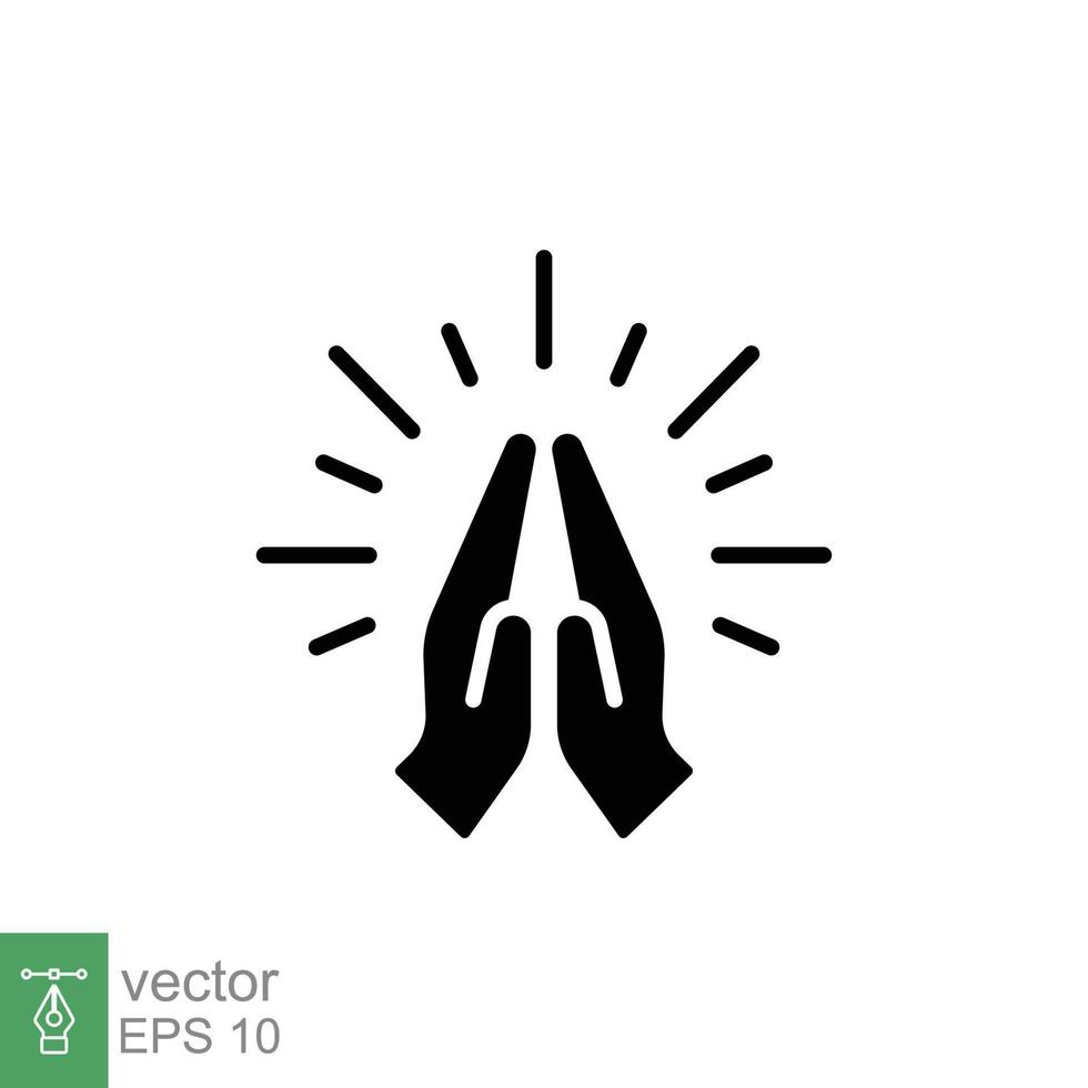 fe, orar, religión icono, sólido estilo. representando dos manos presionado juntos y dedos puntiagudo arriba, doblada manos es diversamente usado como un gesto de oración, Gracias y saludo. vector glifo eps 10