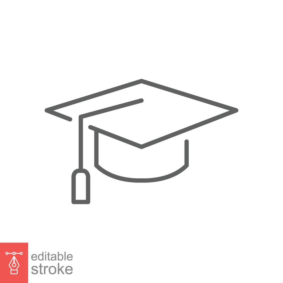Graduation cap line icon. Simple outline style. Academic, academy, achievement, celebration concept. Vector symbol illustration isolated on white background. Editable stroke EPS 10.