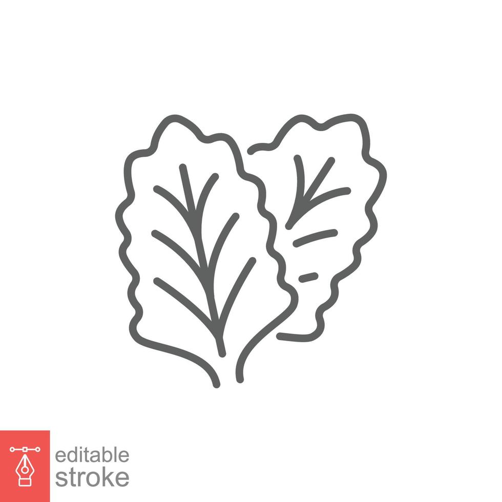 Lettuce vegetable icon. Simple outline style. Salad sign, green vegetable leaves and organic. Thin line symbol. Vector illustration isolated on white background. Editable stroke EPS 10.