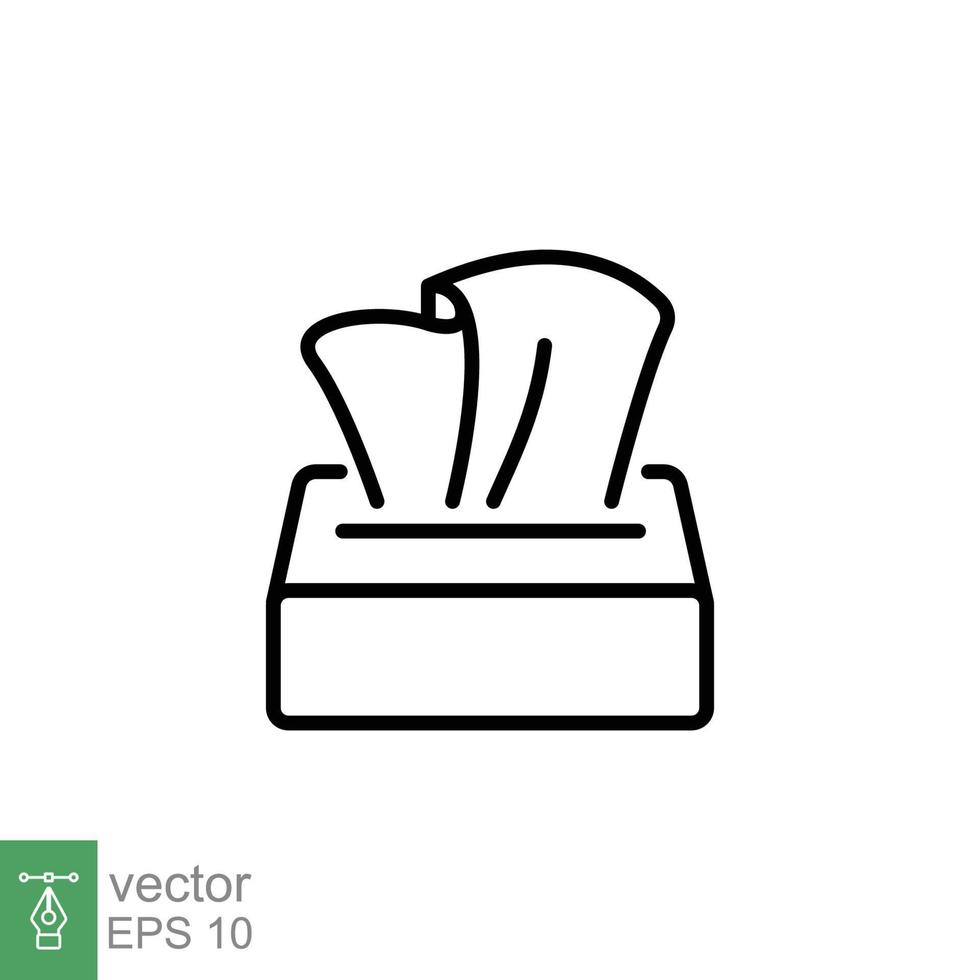 Tissue napkin box icon. Simple outline style. Tissue box, wipe paper, clean and health concept. Thin line symbol. Vector illustration isolated on white background. EPS 10.