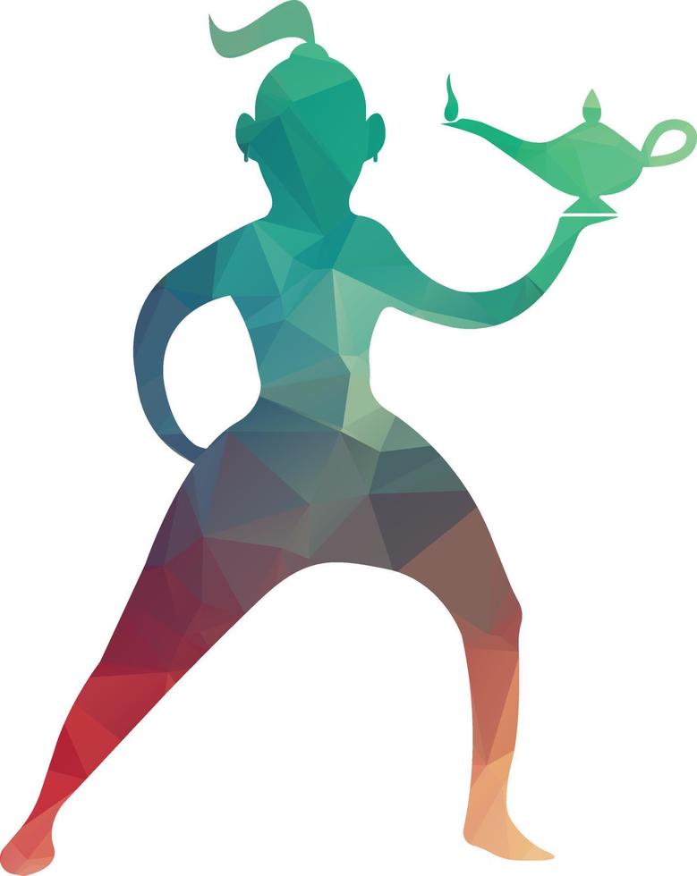 Genie Logo Design. Magic Fantasy genie concept logo. genie with action with lamp vector template.