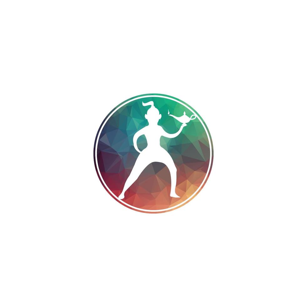 Genie Logo Design. Magic Fantasy genie concept logo. genie with action with lamp vector template.