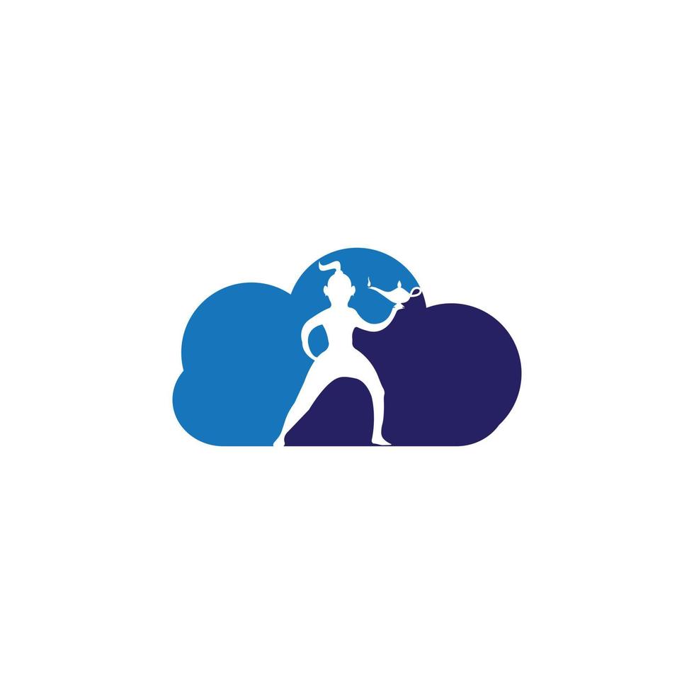 Genie Logo Design. Magic Fantasy genie concept logo. genie with action with lamp vector template.