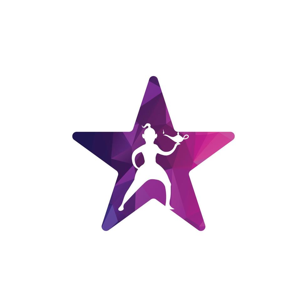 Genie Logo Design. Magic Fantasy genie concept logo. genie with action with lamp vector template.