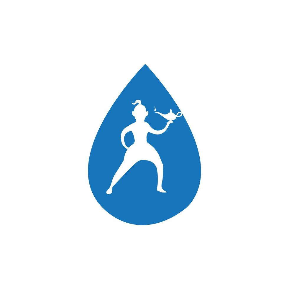 Genie Logo Design. Magic Fantasy genie concept logo. genie with action with lamp vector template.